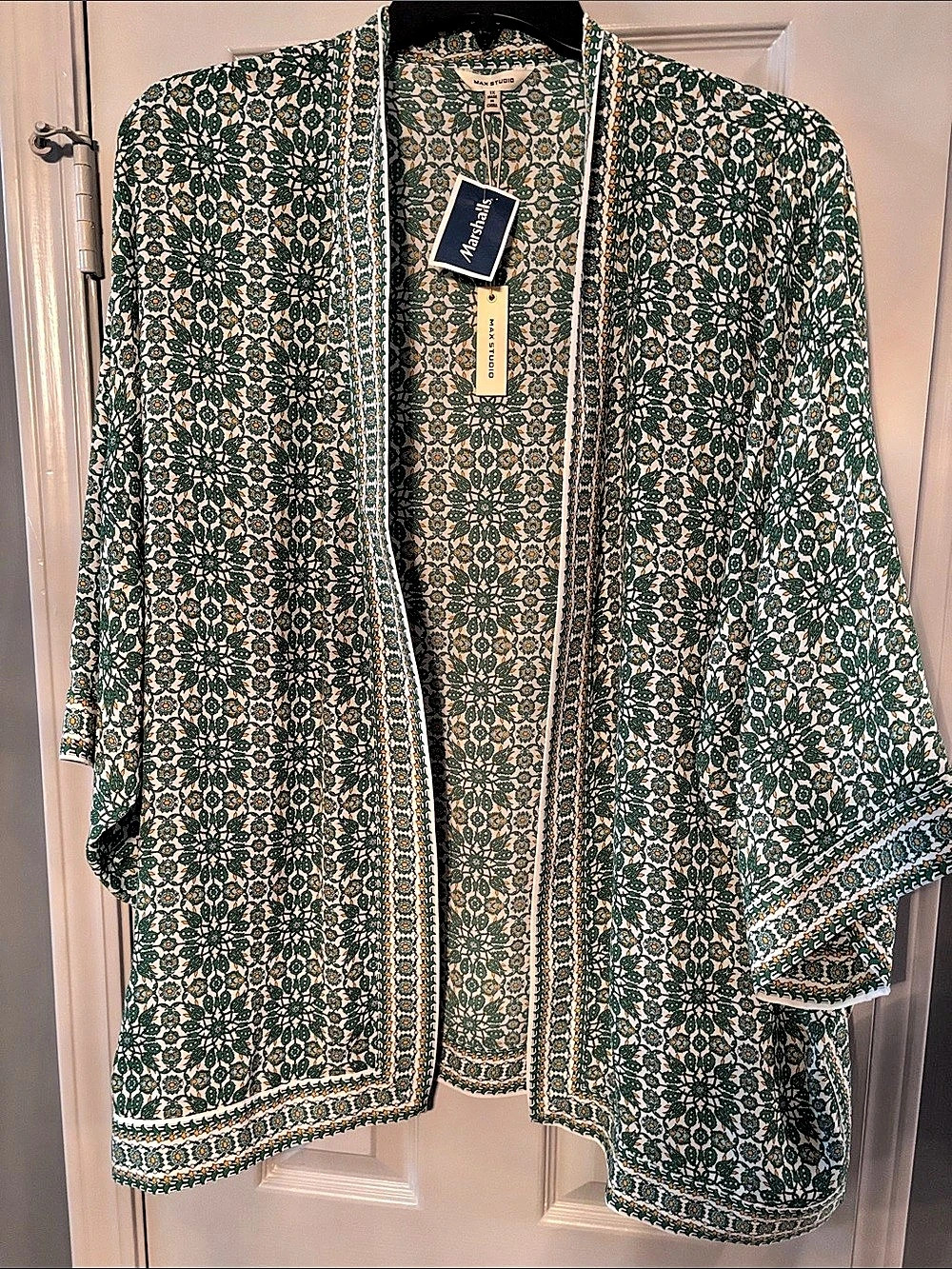Max Studio Green & White Floral Open Front Duster Blazer NWT